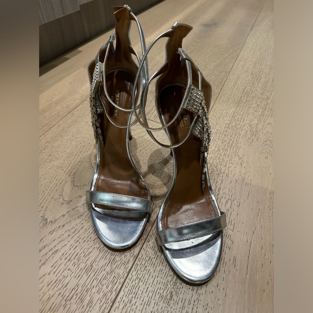Aquazzura authentic silver stiletto with crystals size 38